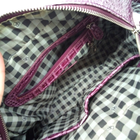 Jessica Simpson Faux Crocodile Purple Shoulder Bag Vegan Handbag Purse Gingham - Picture 6 of 15